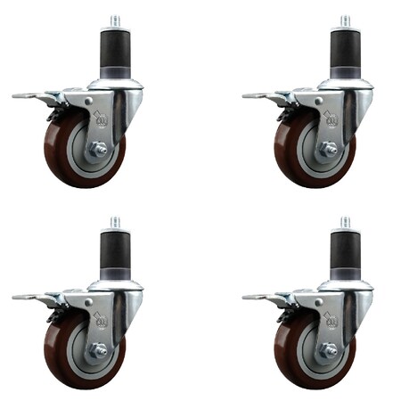 Service Caster 3.5'' SS Maroon Poly Swivel 1-5/8'' Expanding Stem Caster Set Total Lock Brake, 4PK SCC-SSEXTTL20S3514-PPUB-MRN-158-4
